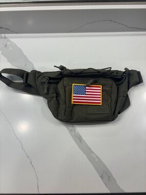 Highland Tactical Olive Green Waist Pack with American Flag Patch